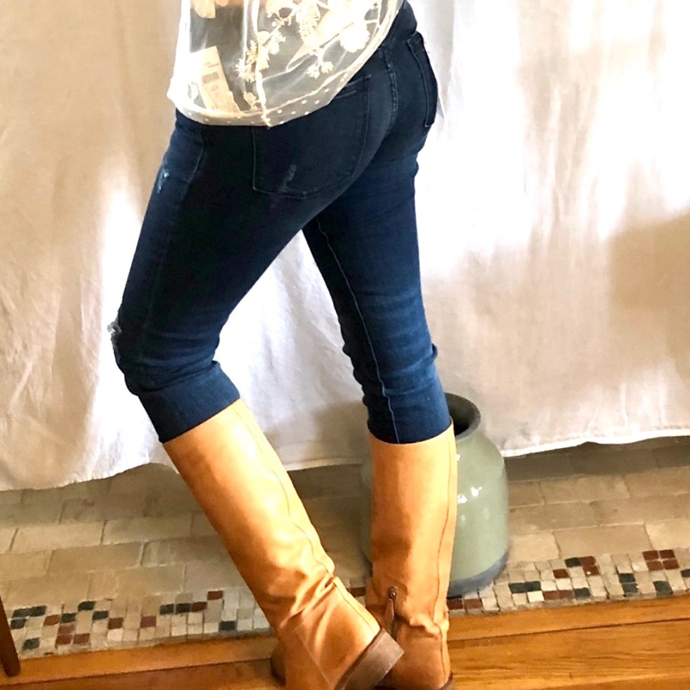 Anthro Smart Jeans Emma 27  Denim Stretch Dark Wash Distrssed - Picture 8 of 8